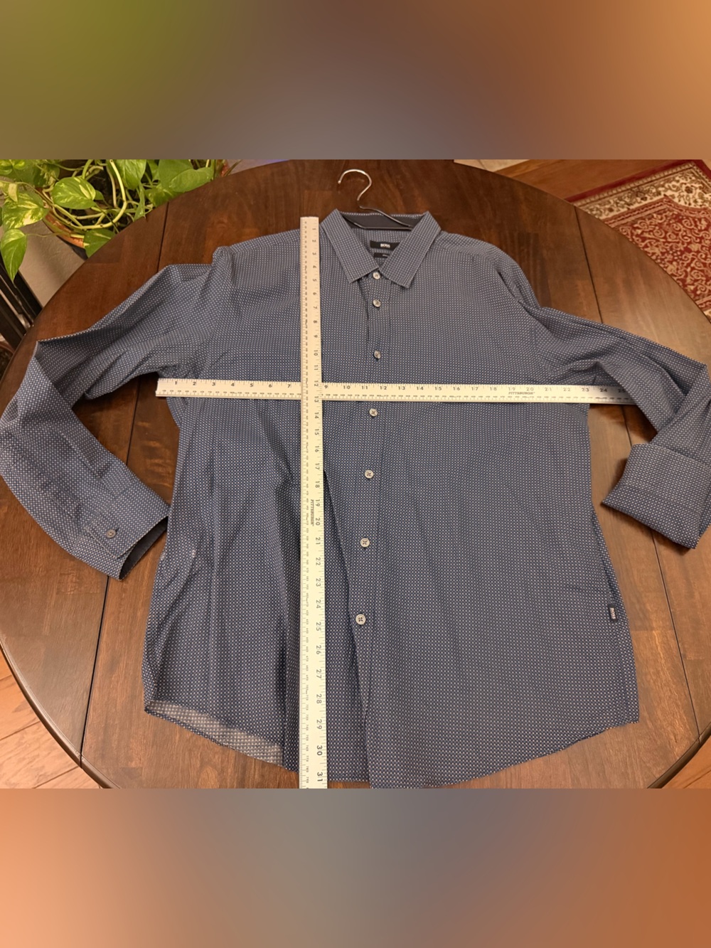 BOSS Navy Micro-Pattern Dress Shirt